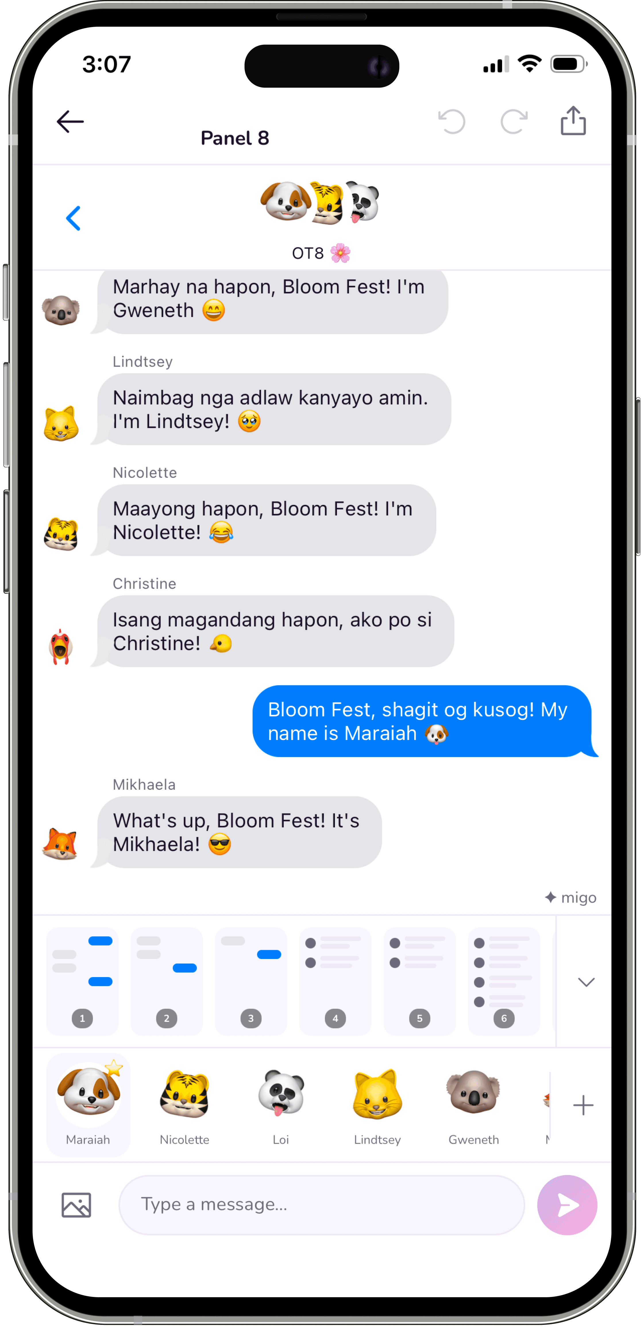 A Migo iMessage-style chat panel from a fan AU